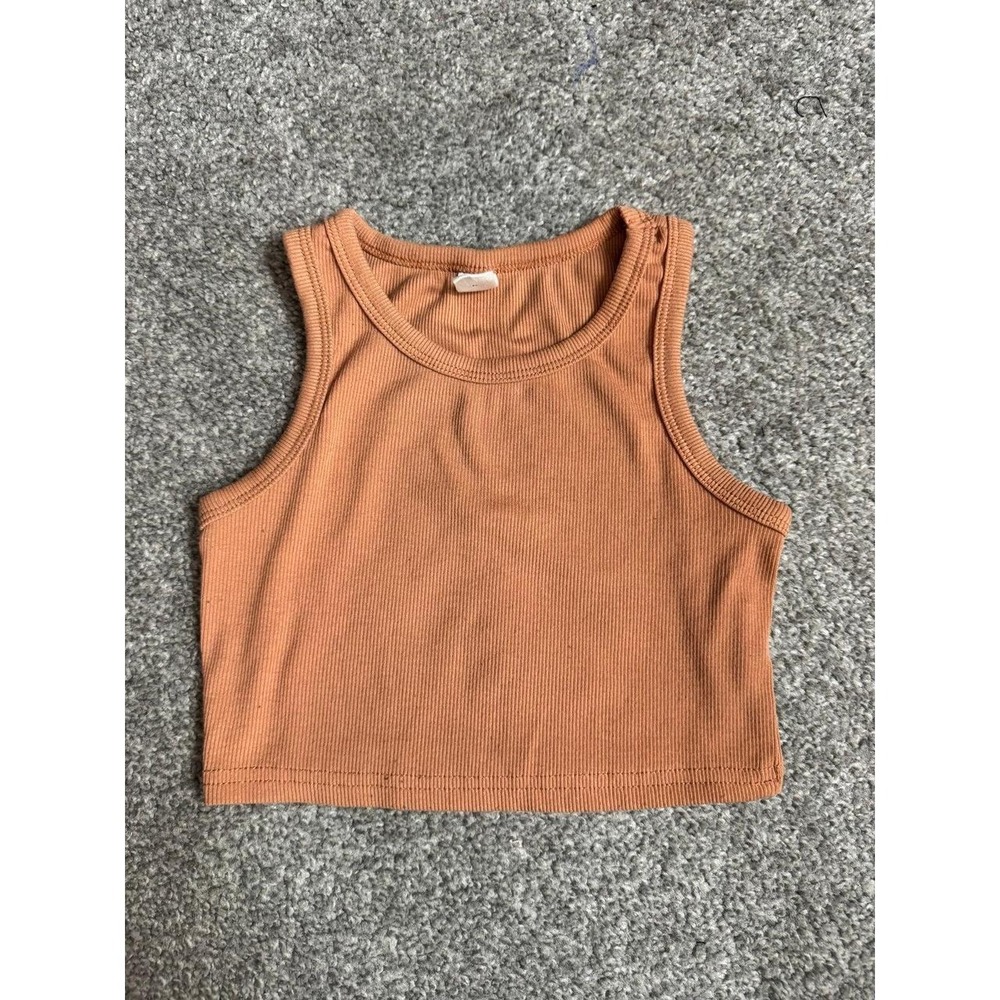 SHEIN Girls Orange Ribbed Knit Tank Top Sleeveless Crop Top Size 7Y
